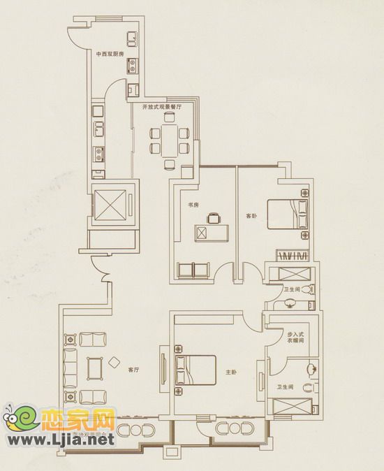 三室二廳二衛(wèi) 建筑面積：165-180平米