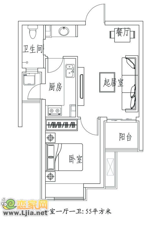 一室一廳一衛(wèi) 55平方米
