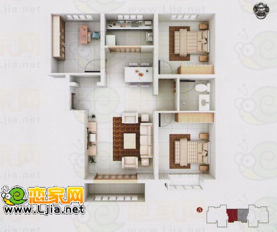 5號(hào)樓C戶型 三室兩廳一衛(wèi) 建筑面積：118.26㎡