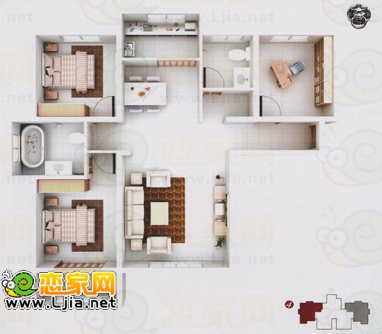 4號(hào)樓A戶型 三室兩廳兩衛(wèi) 建筑面積：132.82㎡ 