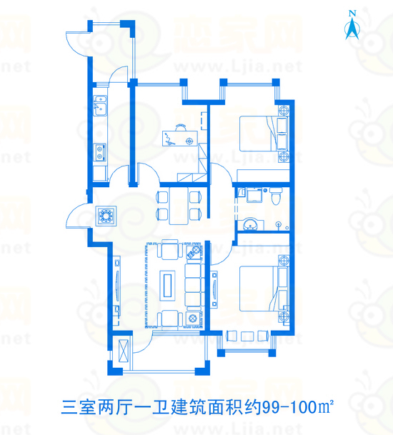 碧水灣11號(hào)樓三室二廳一衛(wèi)戶型圖