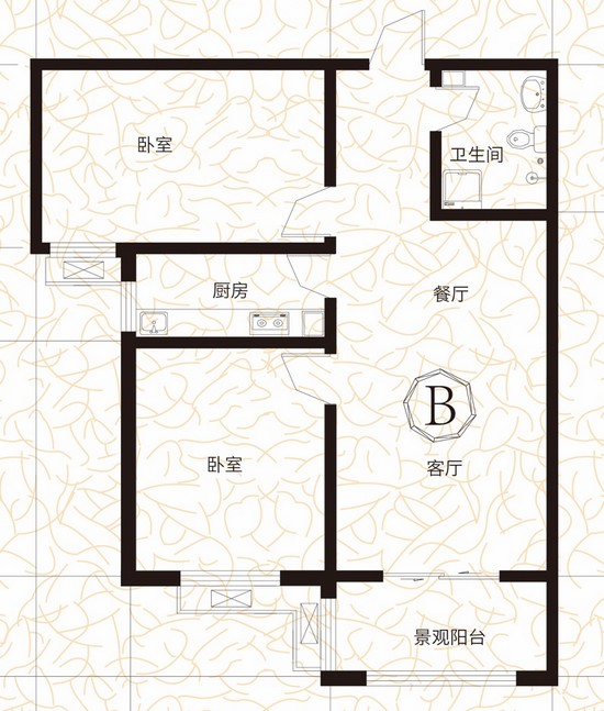 101平米 二室二廳一衛(wèi)戶型