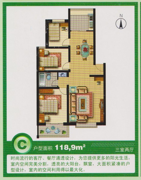 C戶型 118.9平米 三室二廳