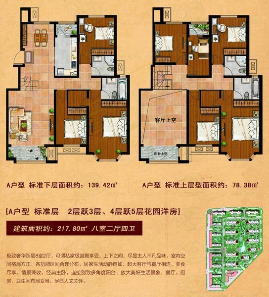 A戶型 標(biāo)準(zhǔn)層 建筑面積約：217.8平米