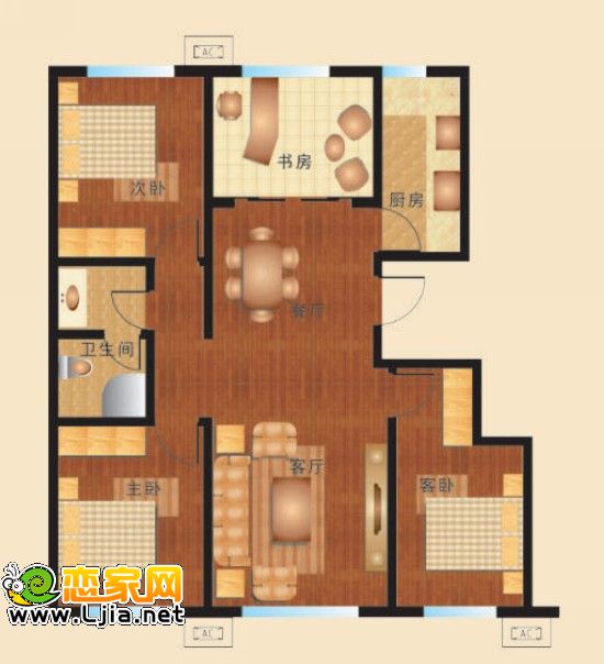 四室二廳一衛(wèi) 120平米