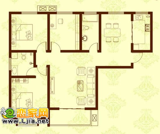 三室二廳二衛(wèi) 138.32平米