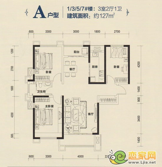 3室2廳1衛(wèi) 127平米