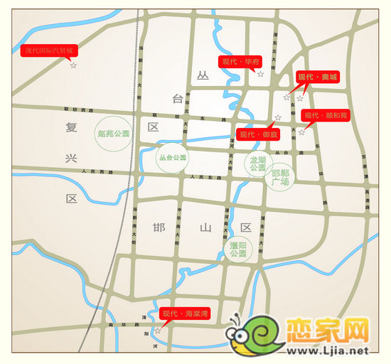 現(xiàn)代家園各項(xiàng)目區(qū)位圖
