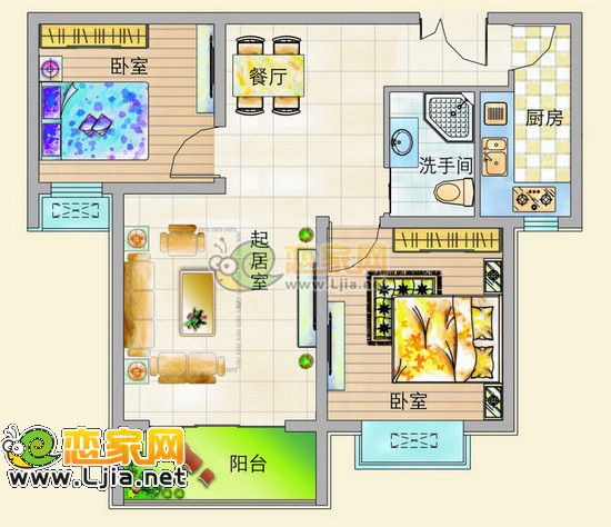 二室一廳一衛(wèi) 83.96平米