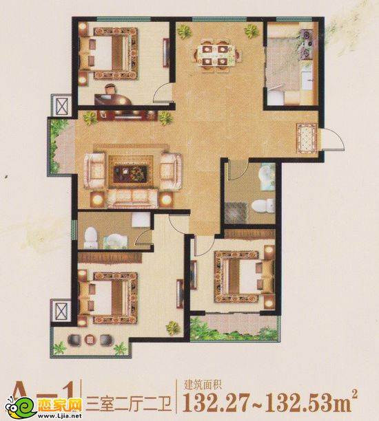 三室二廳二衛(wèi) 建筑面積約132.27—132.53㎡