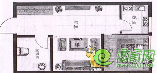 叢臺花園53㎡ 一室一廳一衛(wèi)戶型