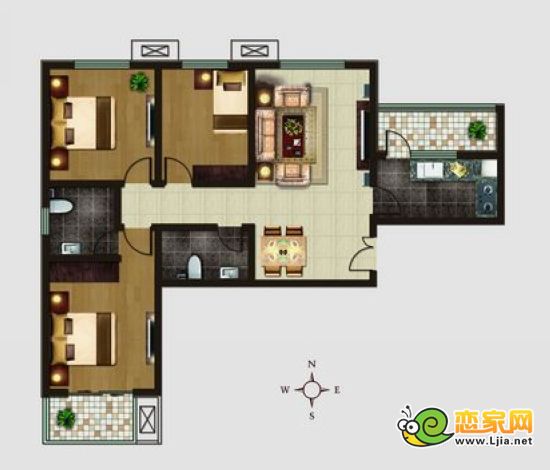 增阜盛世鑫苑H1戶型 三室兩廳兩衛(wèi)