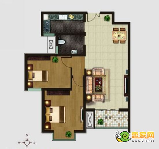 增阜盛世鑫苑G2戶型 兩室兩廳一衛(wèi)