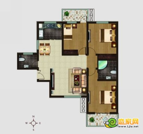 增阜盛世鑫苑G3戶型 三室兩廳兩衛(wèi)