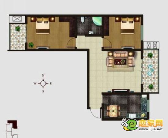 增阜盛世鑫苑K1戶型 兩室兩廳一衛(wèi)