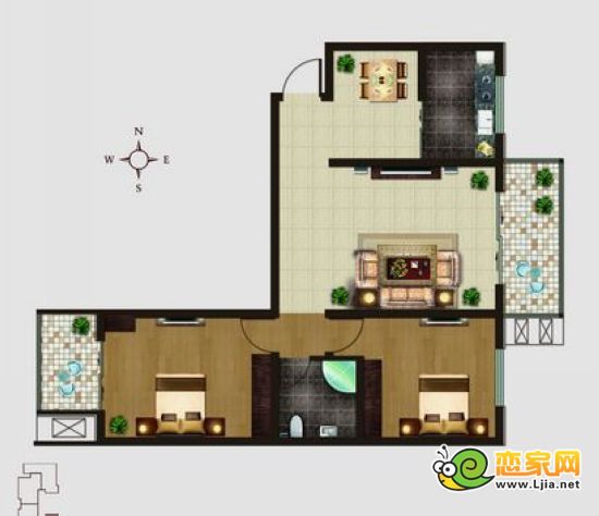 增阜盛世鑫苑K3戶型 兩室兩廳一衛(wèi)