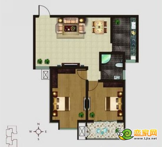 增阜盛世鑫苑C2戶型 兩室兩廳一衛(wèi)