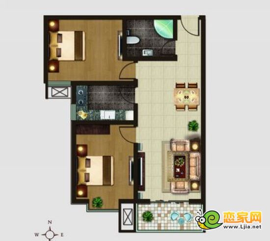 增阜盛世鑫苑H2戶型 兩室兩廳一衛(wèi)