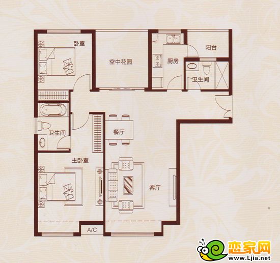 龍湖公館14號樓01戶型 兩室兩廳兩衛(wèi)