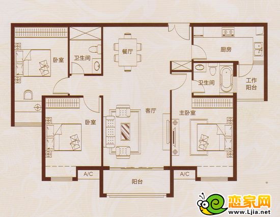 龍湖公館14#02戶型 三室兩廳兩衛(wèi)