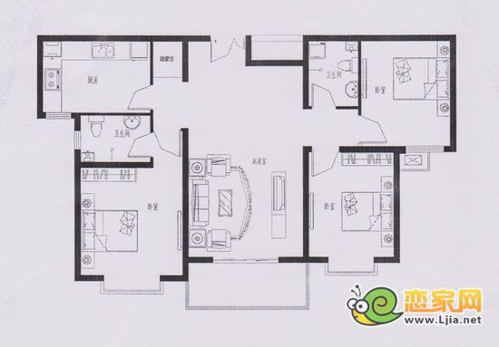 趙都新城14號(hào)地F戶型 三室兩廳兩衛(wèi)