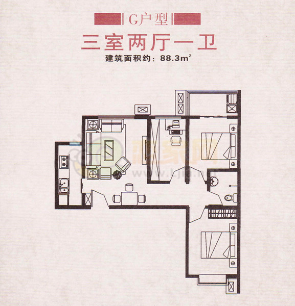 華浩廣星源G戶型 三室兩廳一衛(wèi) 