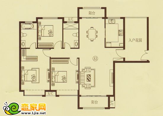 龍湖公館15號(hào)樓戶型 三室兩廳兩衛(wèi)