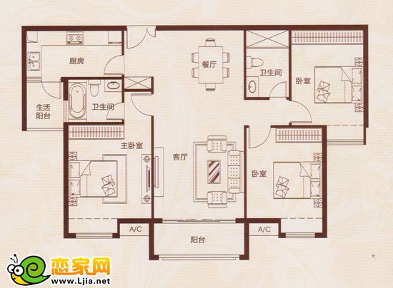 龍湖公館15號(hào)樓戶型 三室兩廳兩衛(wèi)