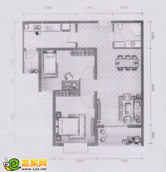 卓昱南苑C2/3戶型 兩室兩廳一衛(wèi)