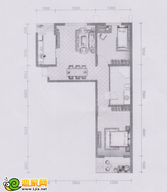 卓昱南苑D1戶型 兩室兩廳一衛(wèi)