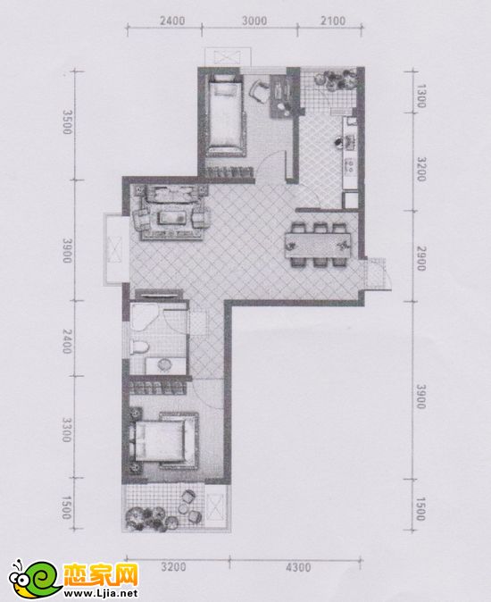 卓昱南苑D3戶型 兩室兩廳一衛(wèi)