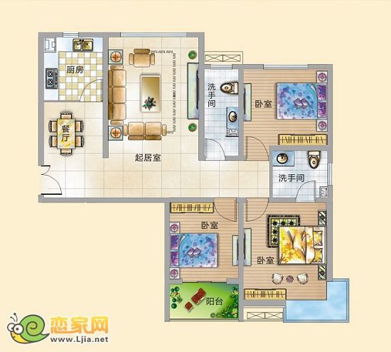 錦繡江南奢華三居戶型圖 三室兩廳兩衛(wèi)