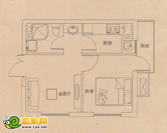 中央公園一室一廳一衛(wèi)戶型