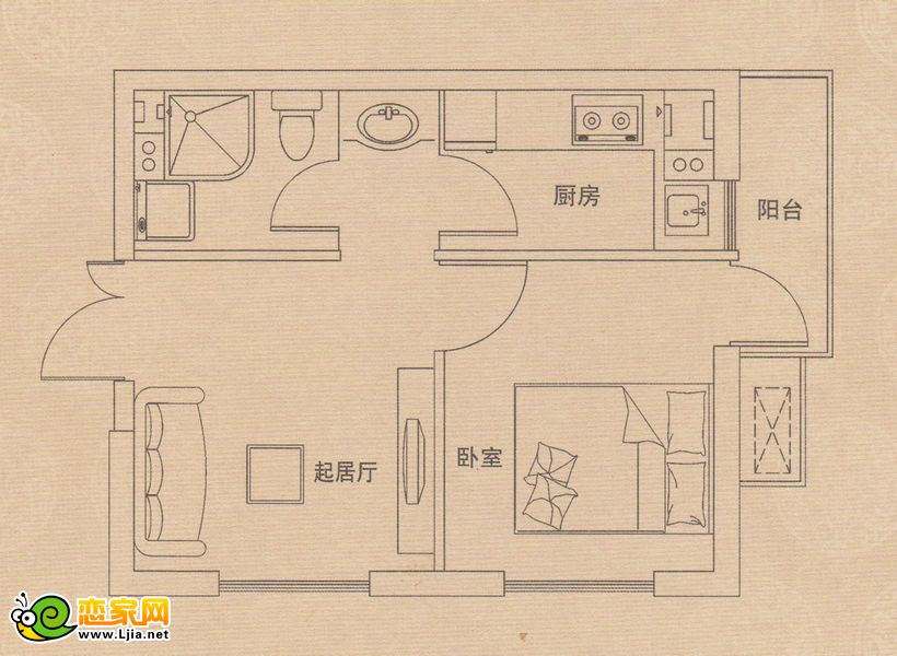 中央公園戶型 一室一廳一衛(wèi) 