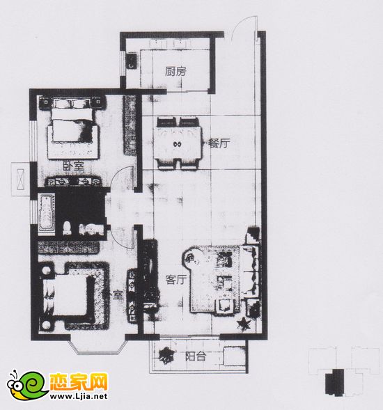 創(chuàng)鑫陽光城二期B戶型 兩室兩廳一衛(wèi)