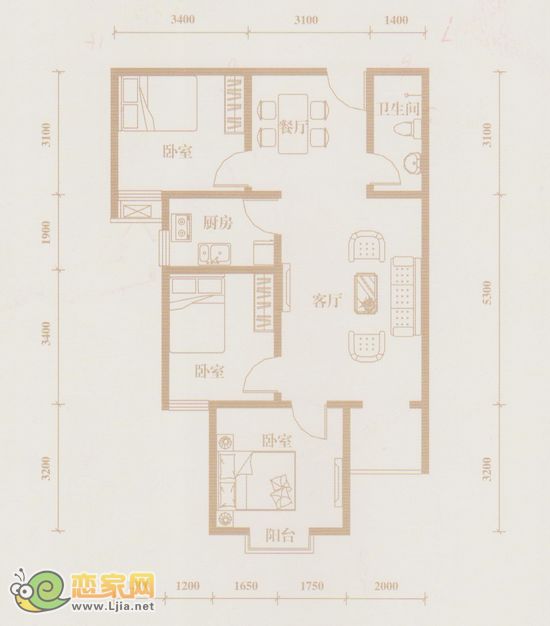 漢成華都A3-a戶型 三室兩廳一衛(wèi)