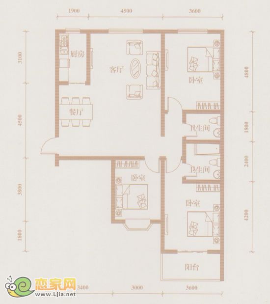 漢成華都A4戶型 三室兩廳兩衛(wèi)