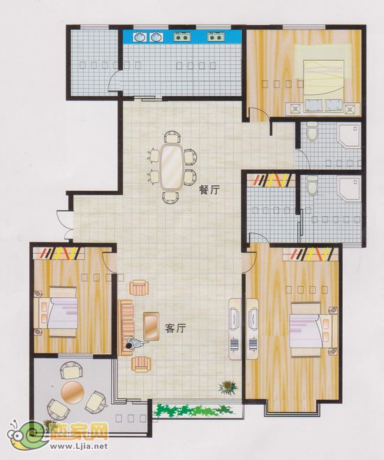 創(chuàng)鑫華城D戶型 三室兩廳兩衛(wèi)