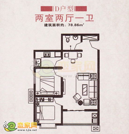 D戶型 兩室兩廳一衛(wèi) 78.86平米