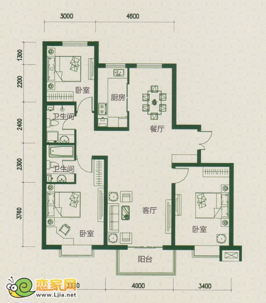 J戶型 三室兩廳兩衛(wèi) 139.34平米
