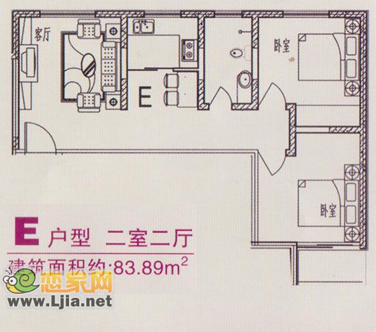 E戶(hù)型 二室二廳 83.89平米