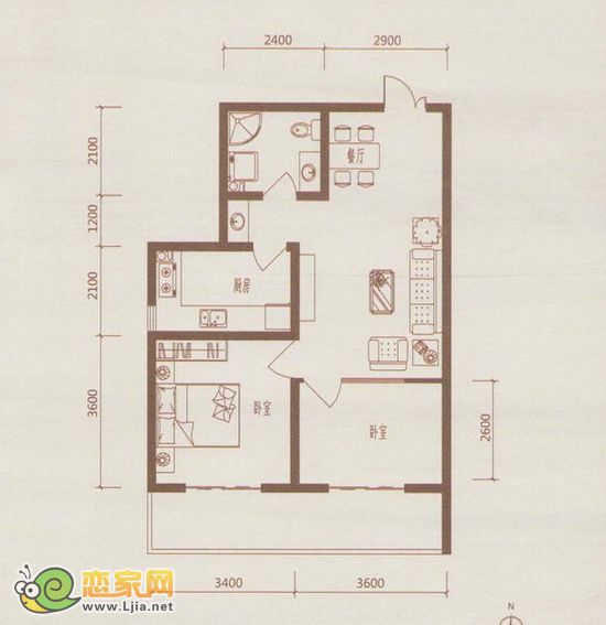 3號樓C戶型 兩室一廳一衛(wèi) 73.34平米