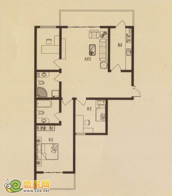 3號樓D戶型 三室兩廳兩衛(wèi) 121.51平米