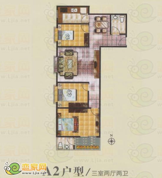A2戶型 三室兩廳兩衛(wèi) 120平米