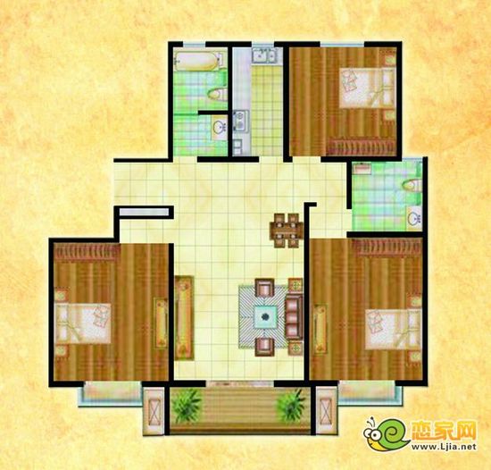 1#B戶(hù)型 三室二廳二衛(wèi) 128平米