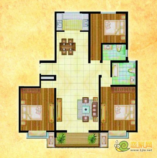 4#H戶(hù)型 三室二廳二衛(wèi) 135平米