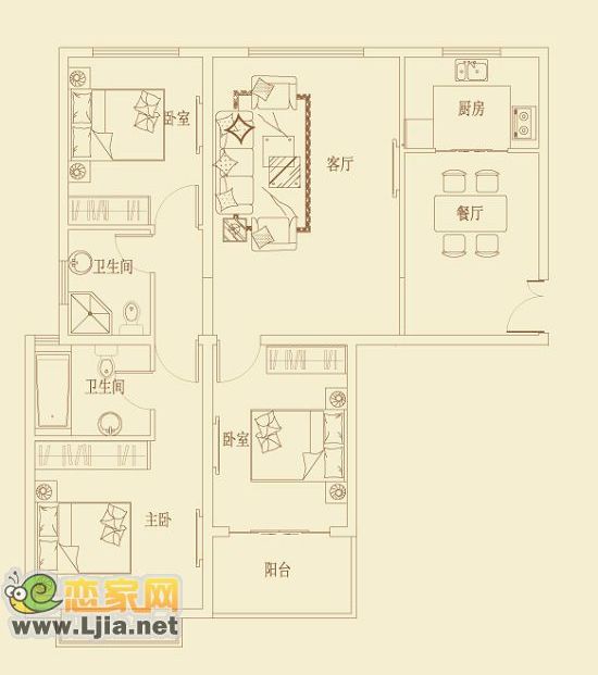 順田君邑戶型 三室二廳二衛(wèi) 117.26平米