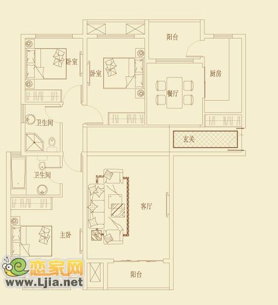 順田君邑戶型 三室二廳二衛(wèi) 135.07平米