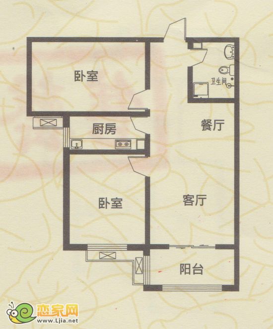 B戶型 二室二廳一衛(wèi) 101.91平米