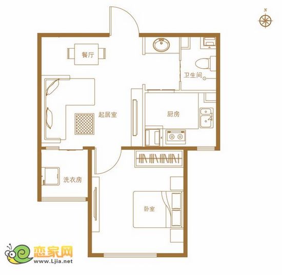 1#02/03戶型 一室一廳一衛(wèi) 49.17平米